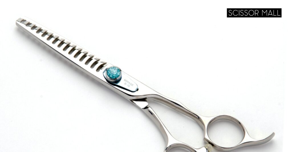 Flat lay comparison of dog grooming shears and human hair shears