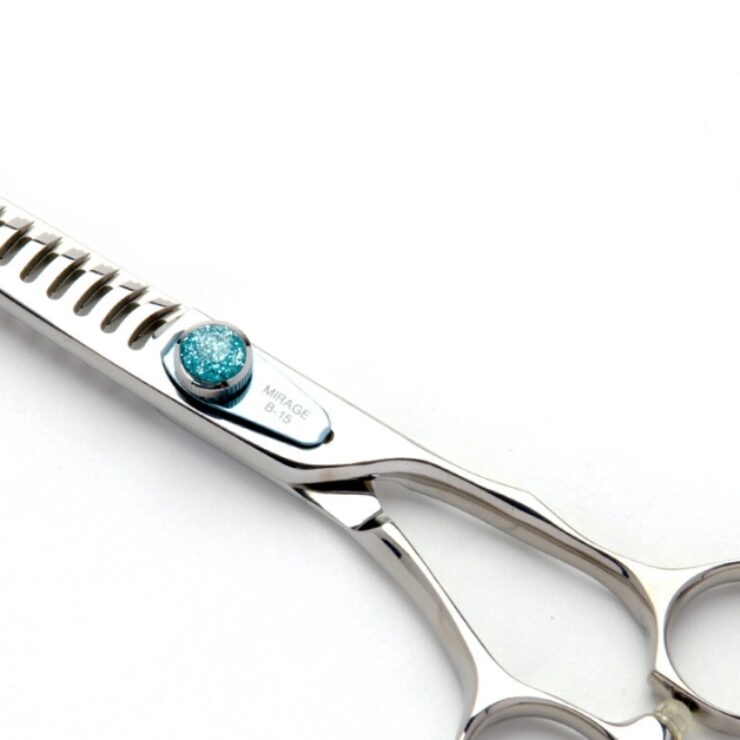 Flat lay comparison of dog grooming shears and human hair shears
